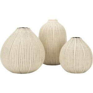 Set of 3 stoneware vases white black polka dot modern decorative home decor disp